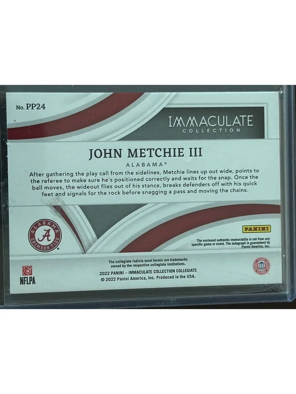 JOHN METCHIE ROOKIE PATCH AUTO #/99 2022 RC PANINI IMMACULATE COLLEGIATE NM